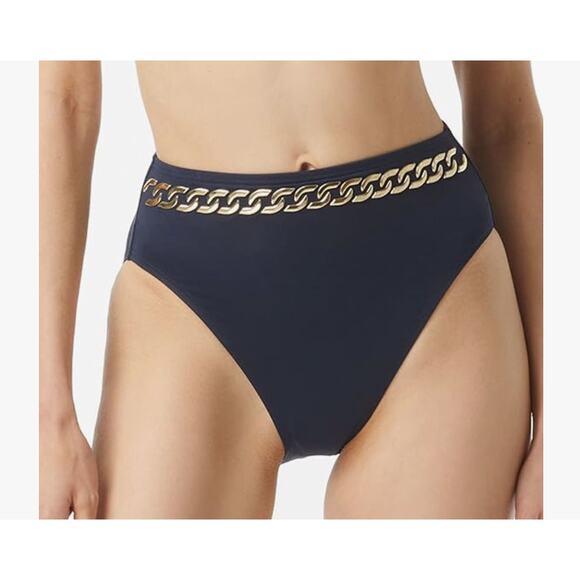 Michael Kors Women's Chain High Waist Bikini Bottom New Navy Blue Small NWT - Picture 1 of 3